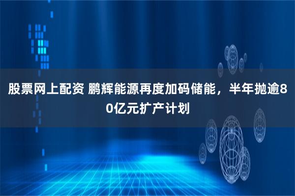 股票网上配资 鹏辉能源再度加码储能，半年抛逾80亿元扩产计划